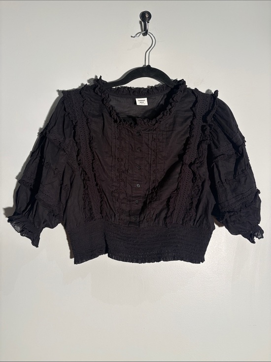 Sunday Best Tops - Sunday Best Black Lace Ruffle Puff Sleeve Blouse